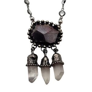 Genuine Garnet & Quartz Crystal Dangle Necklace